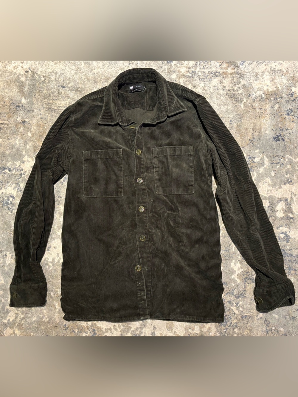Simons Men's Corduroy Button-Front Shirt Jacket in Dark green